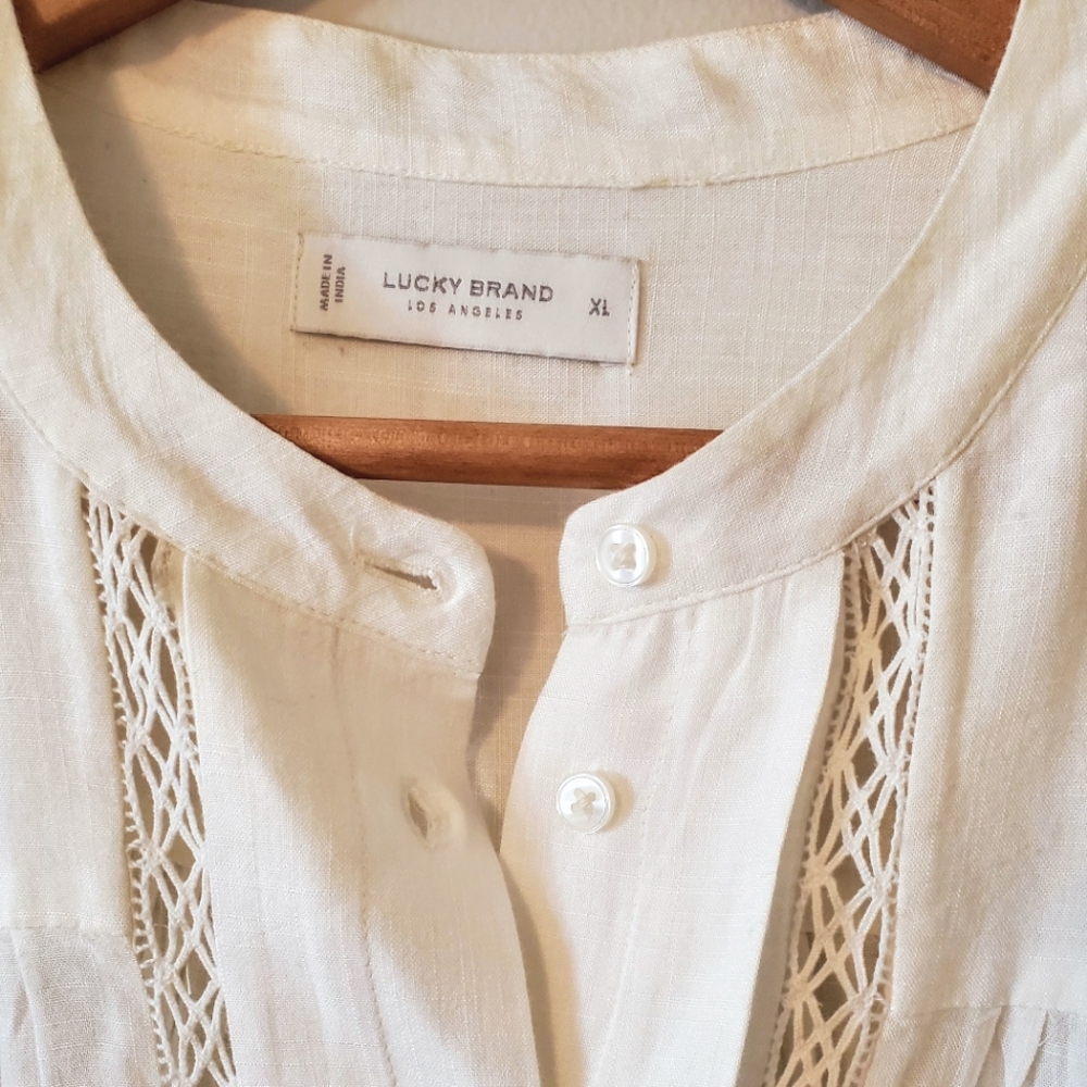 Lucky Brand Lace Front Feminine Classic Ivory Cream Button Down Shirt - XL NWT - Picture 6 of 14